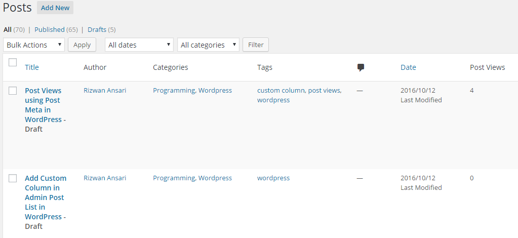 WordPress Custom Column